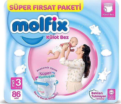 پوشک شورتی مولفیکس سایز ۳ بسته 86 عددی