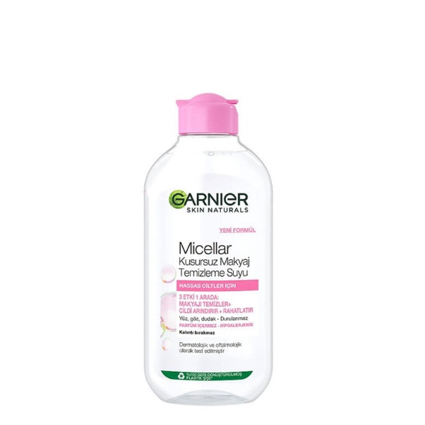 میسلار واتر آرایش پاک کن گارنیر 200 میل میسلار واتر گارنیر، محلول پاککنندهای است که با استفاده از میسلها (ذرات ریز و کروی) آرایش و آلودگیها را به خود جذب کرده و بدون نیاز به آبکشی، پوست را پاکسازی میکند. این محصول فاقد پارابن و الکل بوده و برای انواع پوست، حتی پوستهای حساس و خشک مناسب است.
