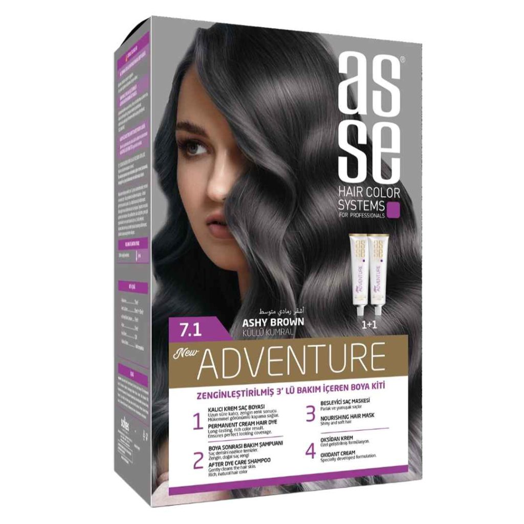 رنگ مو بدون آمونیاک آسه asse رنگ قهوه ای خاکستری شماره 7.1 دو تیوپ حجم 50 میل